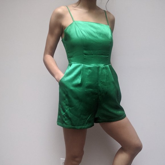 Urban Outfitters Green Shiny Romper - Picture 1 of 4